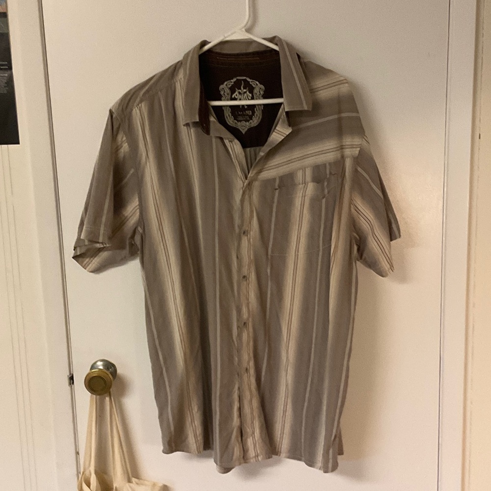 Prana Men's Organic Cotton Taupe Striped Button-Down Shirt - XL